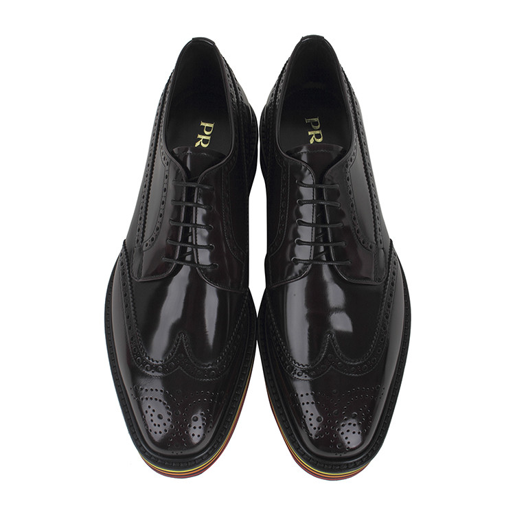 PRADA/普拉達 男士松糕底布洛克鞋英倫低幫牛皮雕花時尚厚底商務休閑鞋皮鞋 2EG015 P39 F0S13